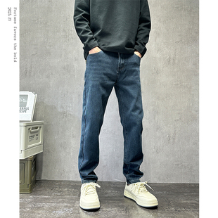 美式潮牌修身牛仔裤男款秋冬款加绒直筒男裤新款窄版小脚裤长裤子