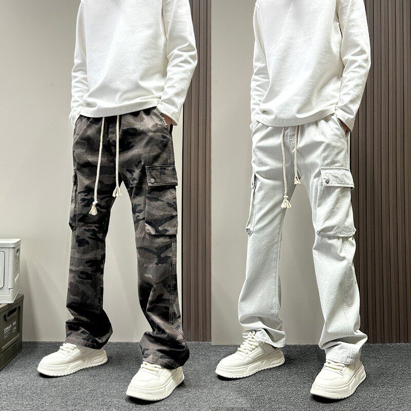 美式复古迷彩工装裤男款2026春秋季高级感痞帅微喇显瘦直筒休闲裤