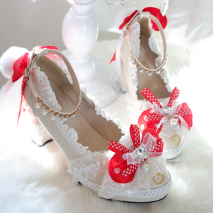 蝴蝶结波点小兔子古早doll感魔镜原创设计圆头可爱粗跟lo鞋高跟鞋