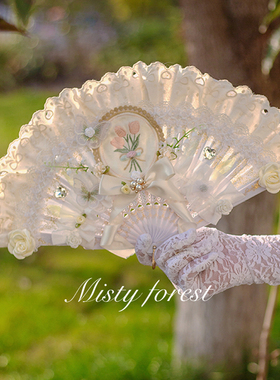 四时花lolita洛丽塔洛可可cla优雅森系田园少女写真拍摄道具扇子