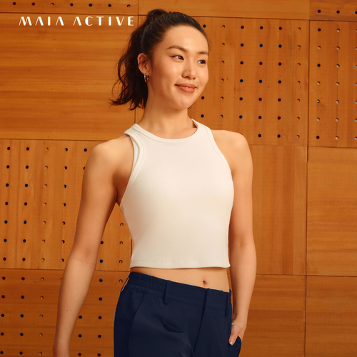 MAIA棉罗纹LOGO刺绣紧身瑜伽背心