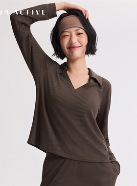 莫代尔罗纹V领套头衫日常休闲运动瑜伽卫衣女MAIAACTIVE 51SW02