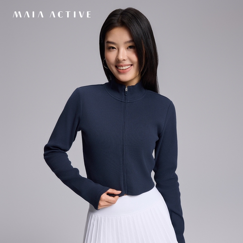 棉罗纹拉链小立领女瑜伽夹克