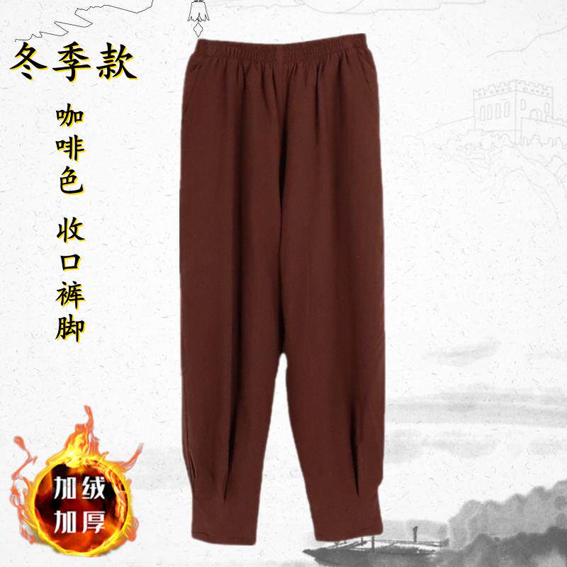 新款亚麻宽松收口裤子春夏秋冬季加绒免绑腿僧裤僧衣服小裤短褂男