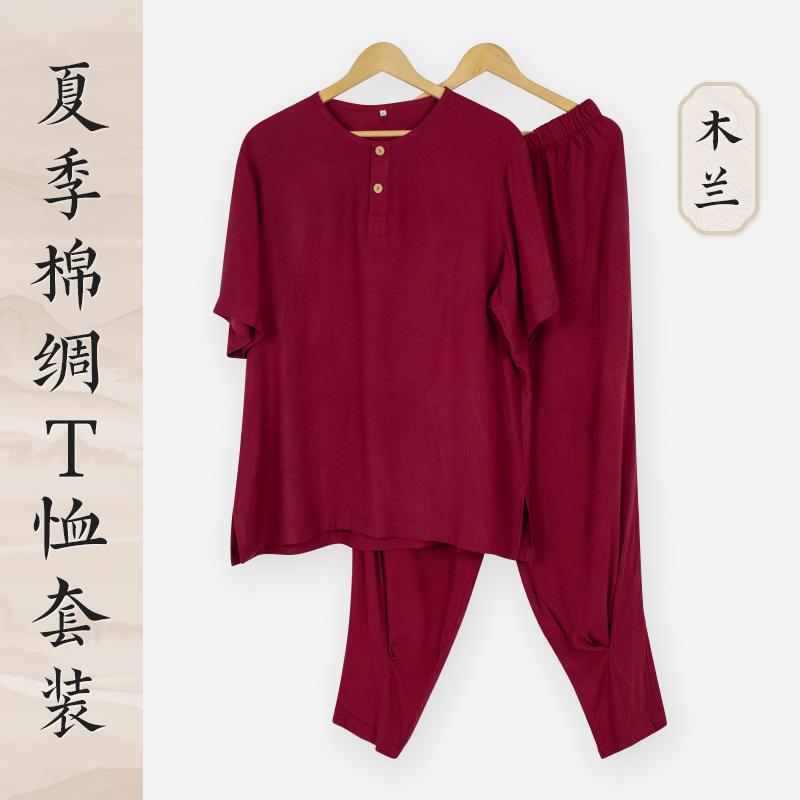 新款僧服短袖套装纯棉内衣睡衣男女出家僧人和尚T恤短褂夏季棉绸