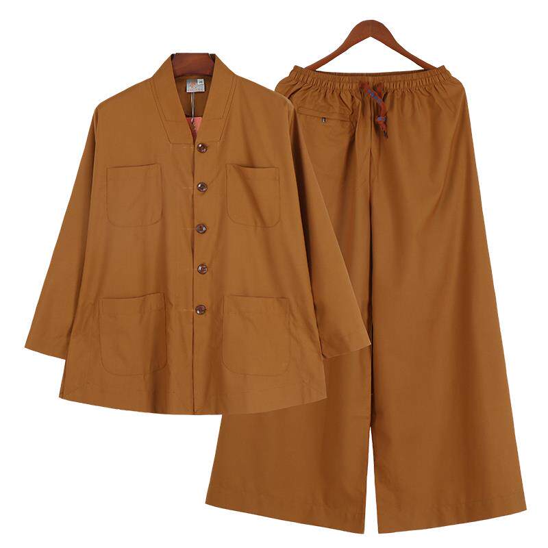 新款僧服平纹棉布春秋短褂出家师父和尚服装男女款小褂大裤脚套装