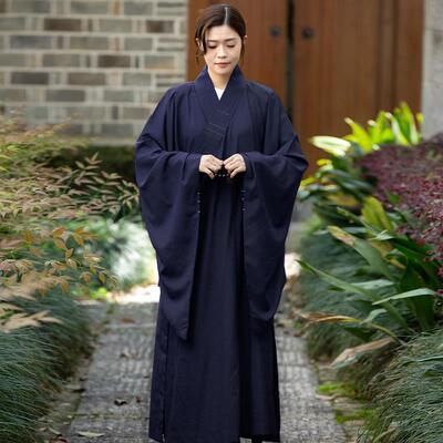 新款海青居士服女款四季海清宽袖皈依服装禅修服白色大红色紫色僧