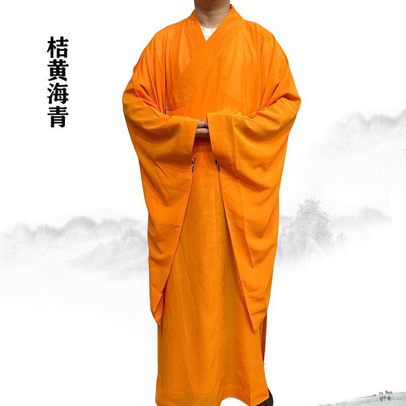 新款芭黎僧服僧衣袍子居士服禅修服桔黄广袖海青桔黄桔红台麻纱料