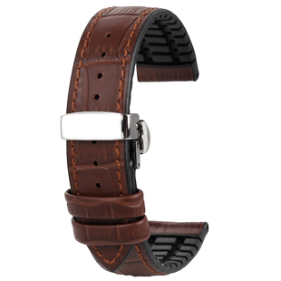 凯帝尼真皮表带适用浪琴名匠L2康卡斯L3八针军旗月相男士橡胶表带