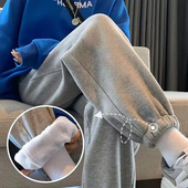 女2025新款 宽松哈伦裤 秋冬季 运动灰色卫裤 加绒小个子高腰束脚长裤