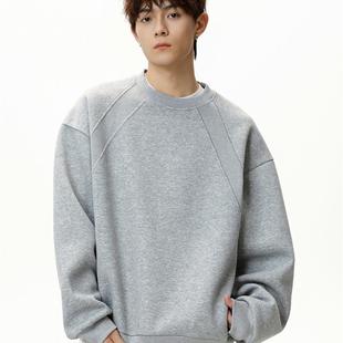 复古休闲套头衫 圆领卫衣重磅太空棉男秋季 型美式 拼接boxy版 外套 款