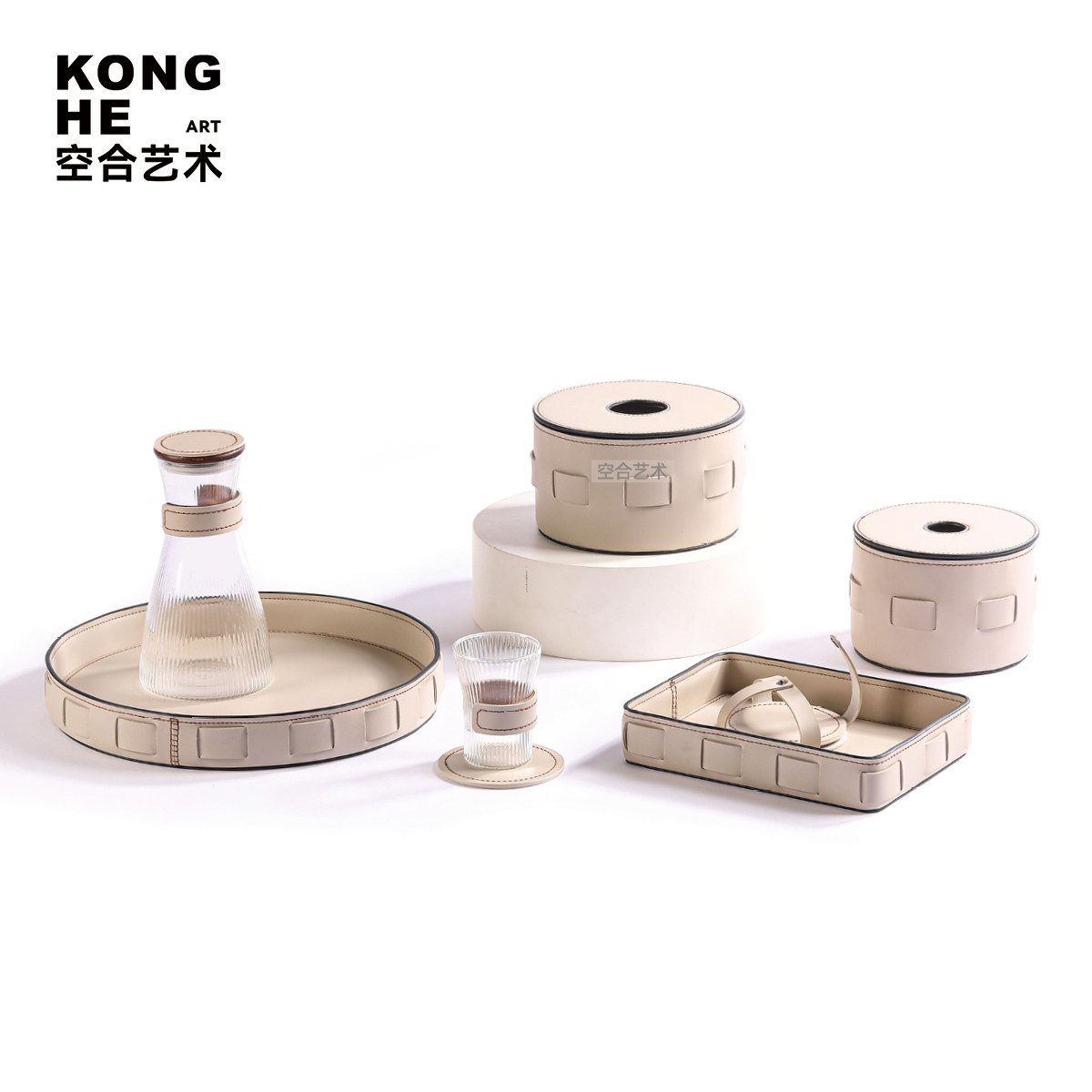 空合 现代皮革办公垫笔筒收纳盘摆件 样板间售楼处书房办公用品,家居饰品,装饰摆件,淘宝优惠券,粉丝福利购,淘宝优惠卷