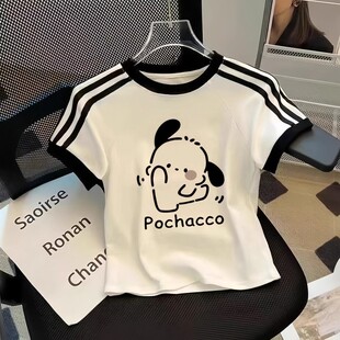 女童T恤短款高腰中大童短袖街舞儿童夏季露脐上衣女孩修身夏半袖