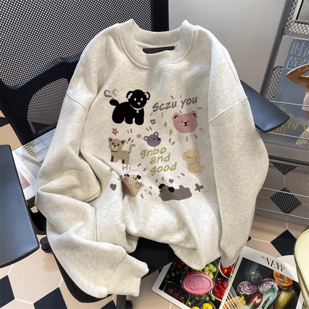 纯棉女童可爱卫衣女秋冬新款加绒加厚春秋内搭洋气打底衫宽松上衣