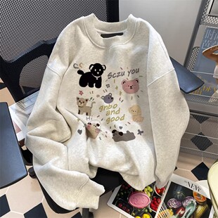 纯棉女童可爱卫衣女秋冬新款加绒加厚春秋内搭洋气打底衫宽松上衣