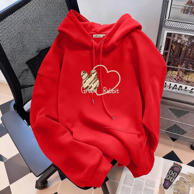 女童连帽卫衣加绒加厚冬装新款学生衣服新年红色童装中大童卫衣