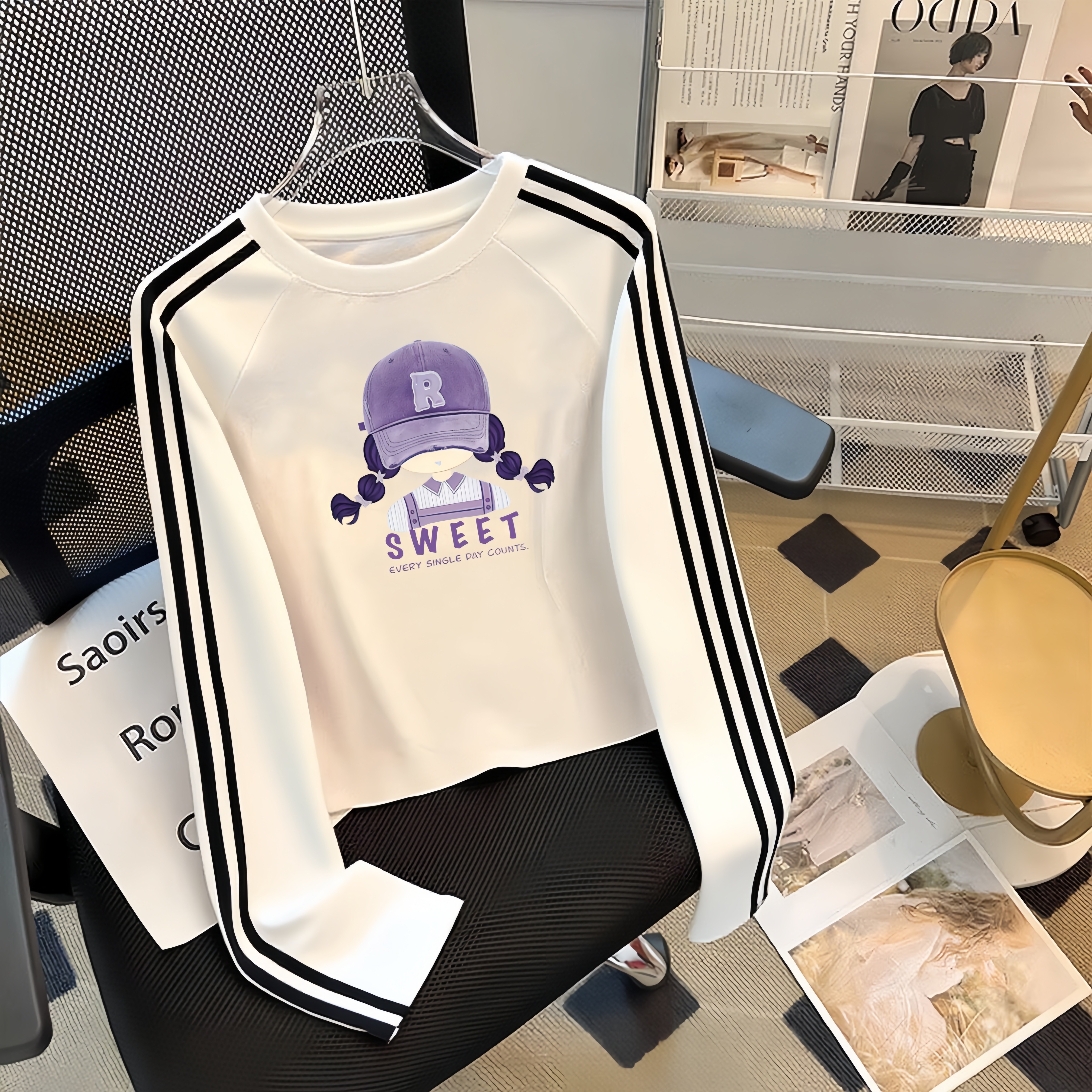 纯棉女童长袖T恤高腰中大童短款儿童春秋插肩上衣女孩内搭修身ins