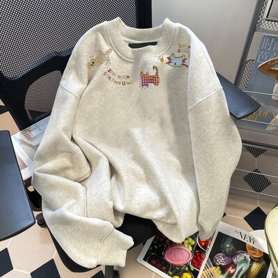 纯棉女童可爱卫衣女秋冬新款加绒加厚春秋内搭洋气打底衫宽松上衣