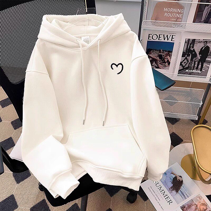 中大女童卫衣秋冬白色时髦连帽儿童7-15岁宽松款百搭加绒大童衣服