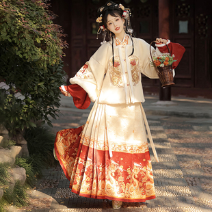 汉唐华韵原创【盛世龙鲤】汉服女汉服拜年服套装加绒厚披袄马面裙