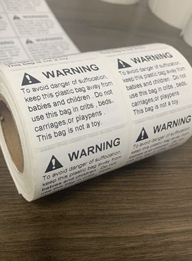 打印WARNING防窒息标签贴纸 亚马逊不干胶英文警示警告语标贴现货