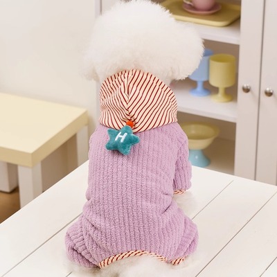 可牵引狗狗衣服秋冬小型犬四脚衣比熊泰迪雪纳瑞幼犬秋天薄款卫衣