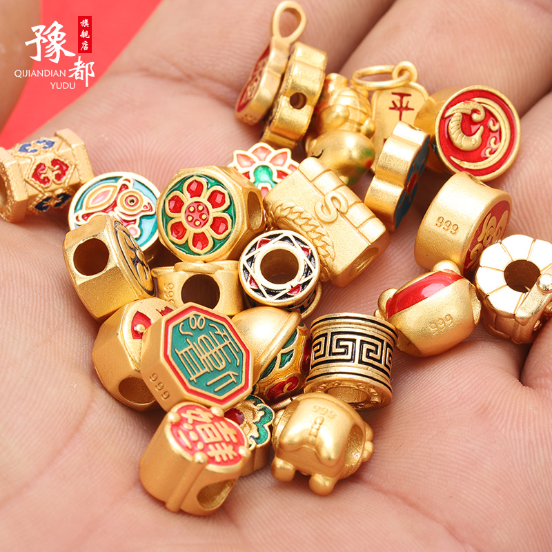 国潮古法沙金小老虎配饰手工编织手绳手链编绳diy配件转运珠串珠