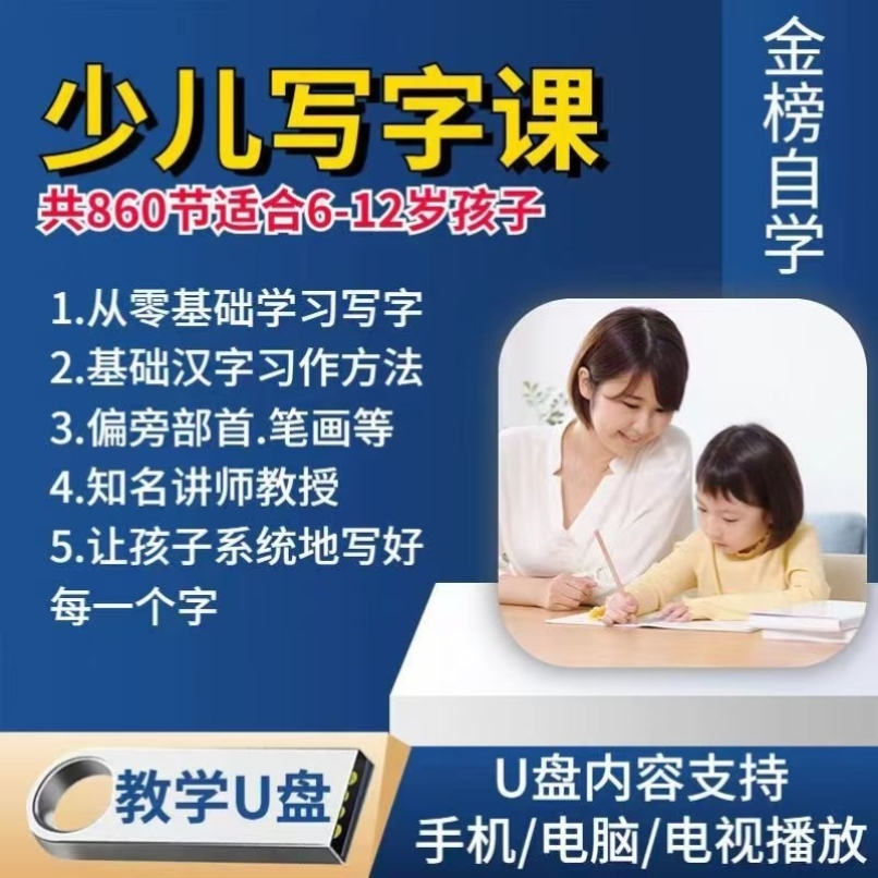 少儿书法U盘小学初中写字课程控握笔训练字楷书视频教程教学优盘