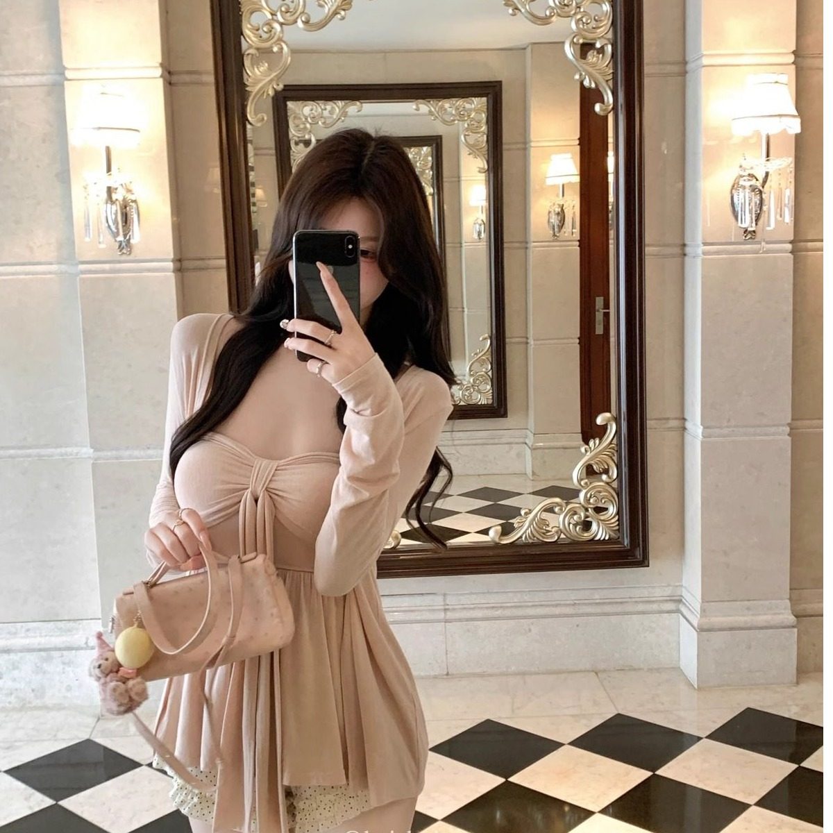白水女慵懒姐姐莫代尔粉色开衫加抹胸裙套装韩系氛围感纯欲两件套