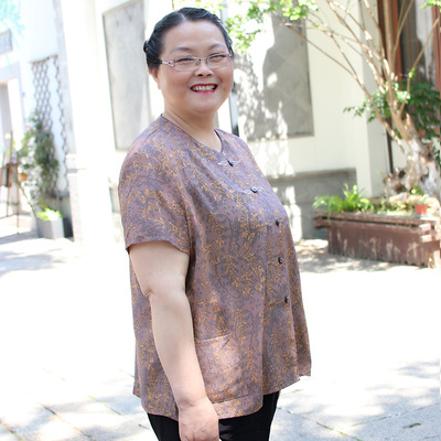 老年人夏装女200斤加肥加大码奶奶短袖开衫衬衣胖妈妈老太太上衣