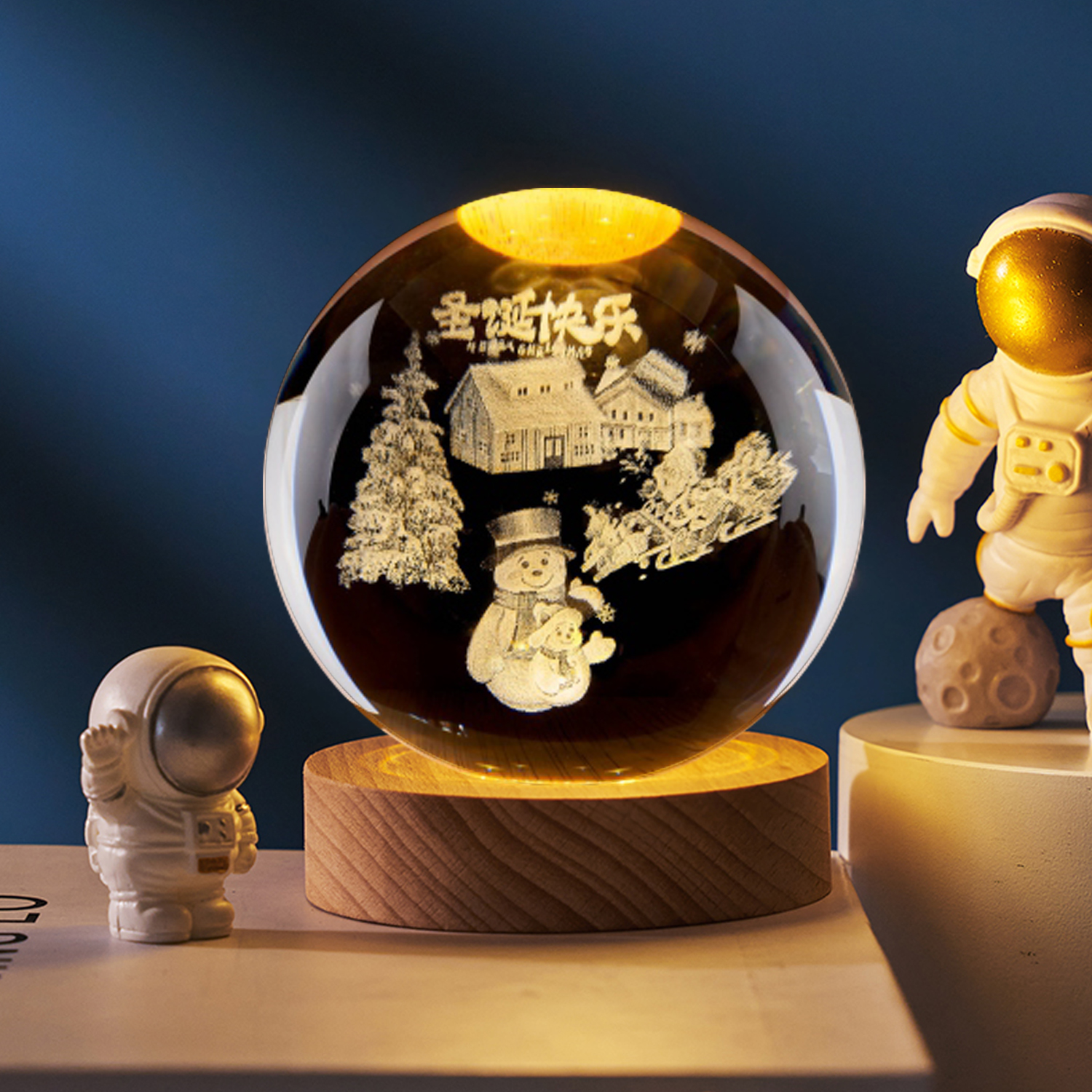 圣诞礼物发光水晶球摆件桌面装饰