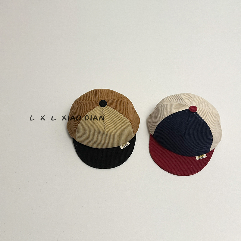 灯芯绒婴儿鸭舌帽秋冬款拼色软檐