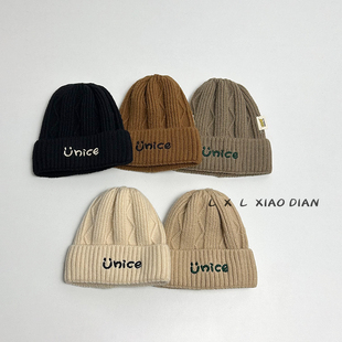 波浪纹宝宝毛线帽子男童秋冬季加厚纯棉内里针织帽女孩保暖套头帽