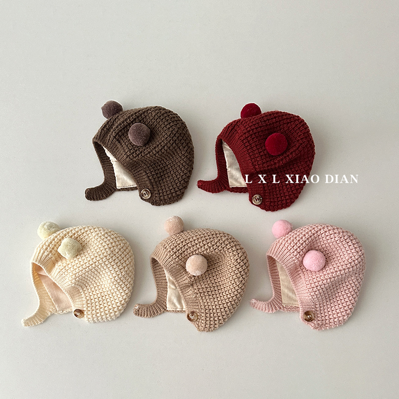 婴儿帽子秋冬季双层保暖针织护耳