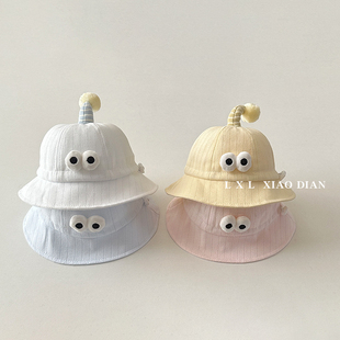 婴儿渔夫帽春秋季可爱超萌大眼睛遮阳帽子男童女宝宝户外防晒盆帽