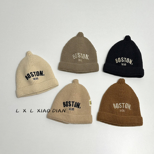 宝宝帽子男童秋冬款双层纯棉内里针织奶嘴帽女户外穿搭保暖毛线帽