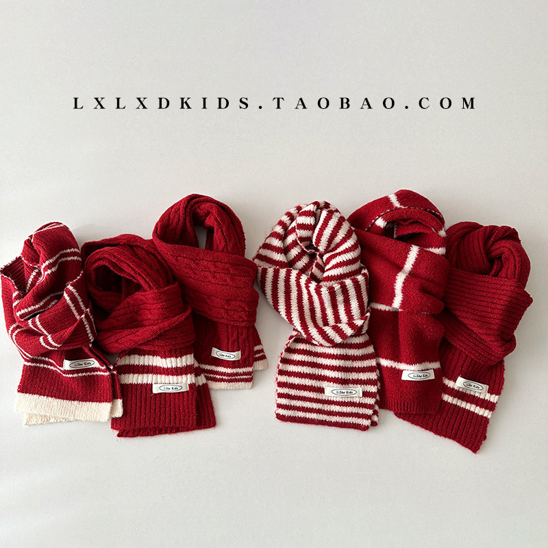 儿童围巾秋冬季洋气新年喜庆红色条纹小布标保暖围脖男女宝宝脖套,童装/婴儿装/亲子装,围巾,淘宝优惠券,粉丝福利购,淘宝优惠卷