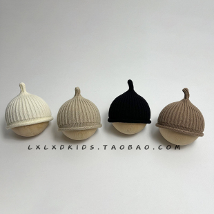 婴儿奶嘴帽春秋纯色针织帽子0-6个月新生儿婴幼儿宝宝套头毛线帽8