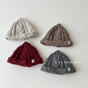 宝宝毛线帽秋冬季洋气小布标针织帽子男童女孩宝宝保暖防风奶嘴帽