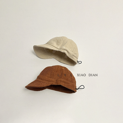 灯芯绒宝宝帽子男童秋冬新款纯色