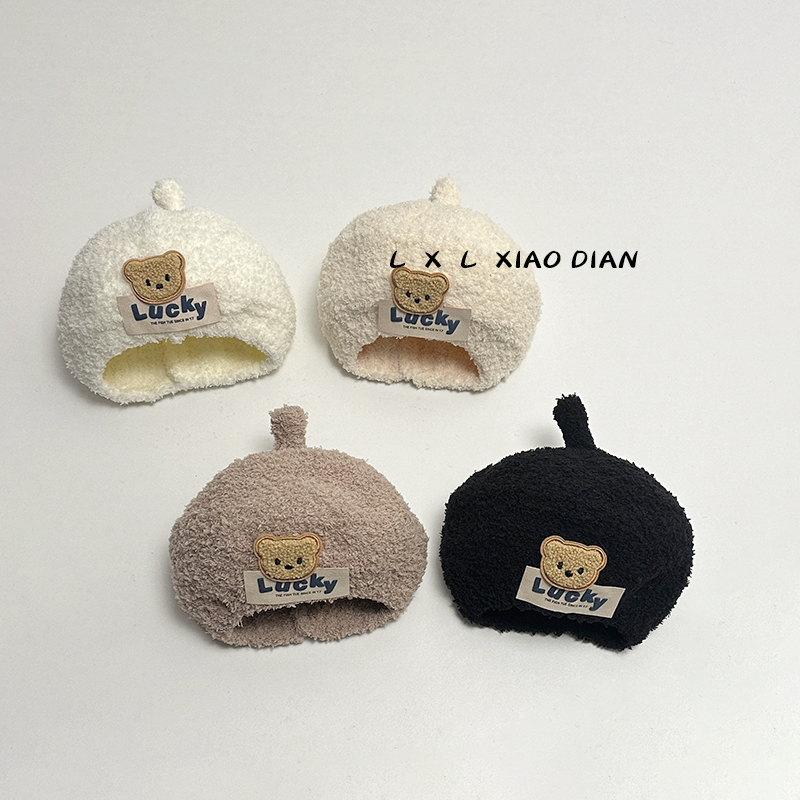 婴儿贝雷帽子男童可爱小熊软糯