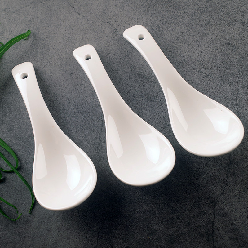 喝汤勺子酒店餐厅专用瓷勺商用陶瓷勺子长柄/短柄小汤勺家用吃饭