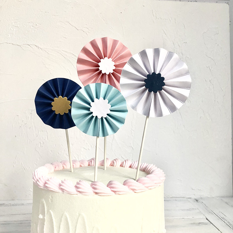 双色手折花纸扇花折纸折扇花朵小花 纸杯蛋糕装饰插件排派对装扮