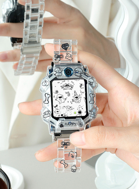 黑色小狗表带适用小天才电话手表z10/z9/z8a/z7/z6a卡通保护壳d2a