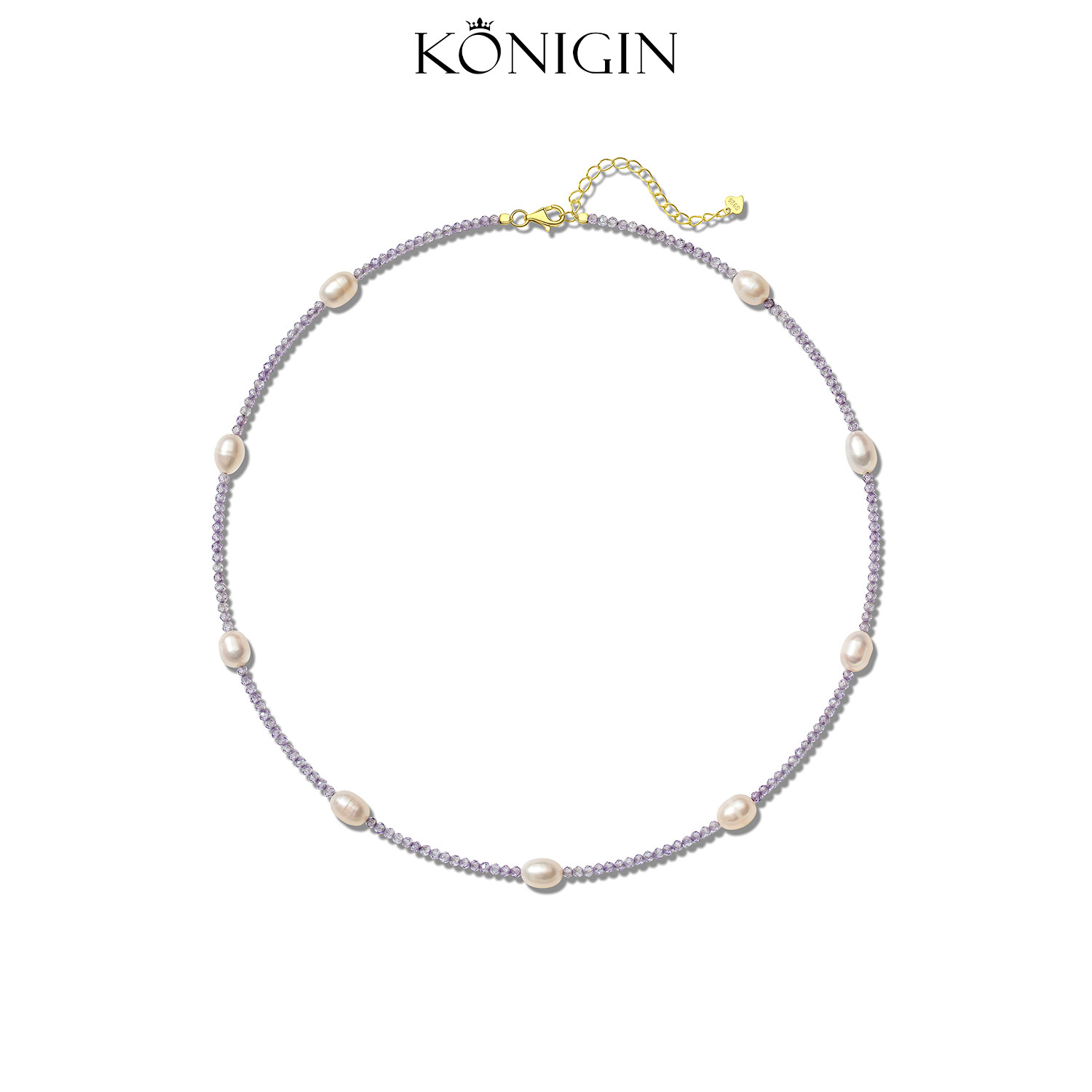 Konigin淡水珍珠项链女轻奢小众紫色串珠锁骨链s925纯银简约颈链