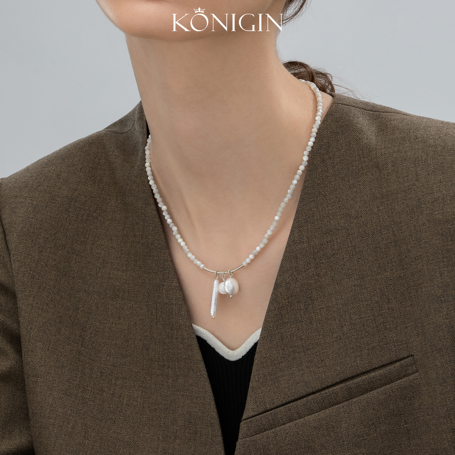 925纯银天然白贝母串珠项链女