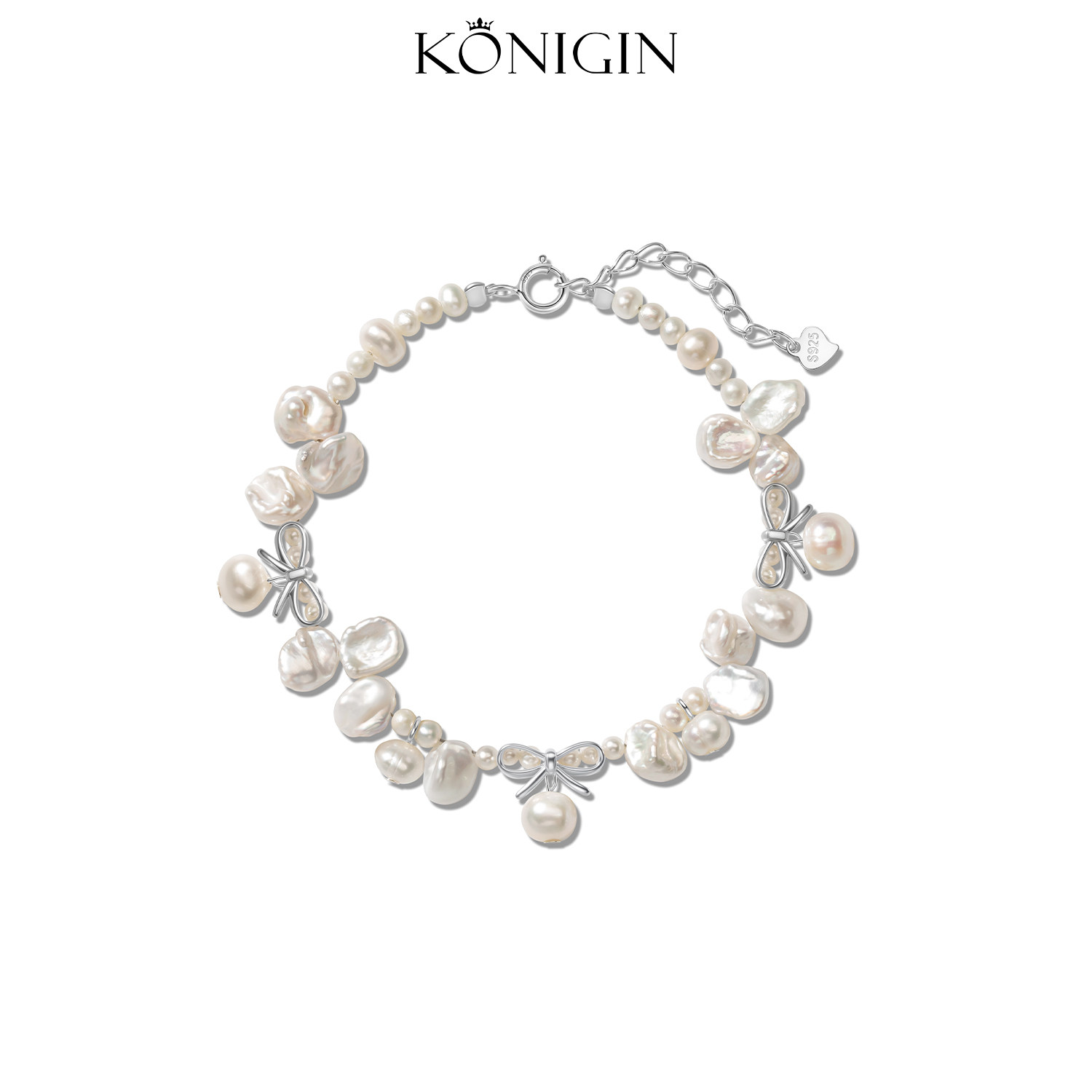 Konigin淡水花瓣珍珠手链女高级感925纯银蝴蝶结串珠手饰品礼物