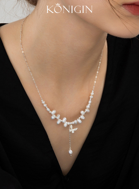 925纯银错位淡水珍珠项链女