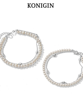 双层天然淡水珍珠手链女纯银手饰