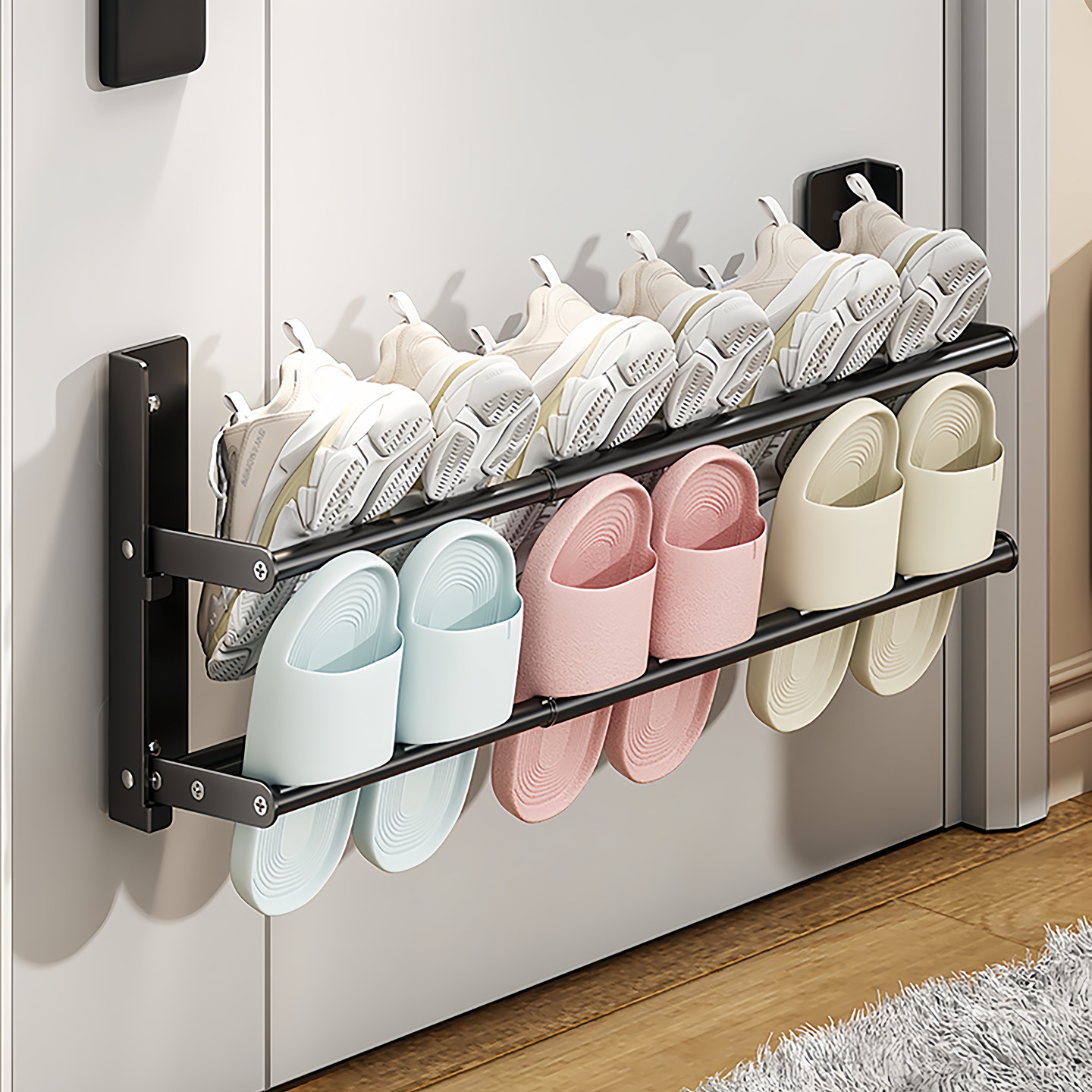 全金属可折叠拖鞋架壁挂式免打孔门后鞋架浴室卫生间多功能收纳架,收纳整理,鞋子收纳架,淘宝优惠券,粉丝福利购,淘宝优惠卷